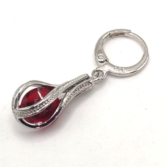 925 Silver Earrings Teardrop W/ Lab red Ruby Pendants Fashion Birthday Gift NEW! - Picture 4 of 6